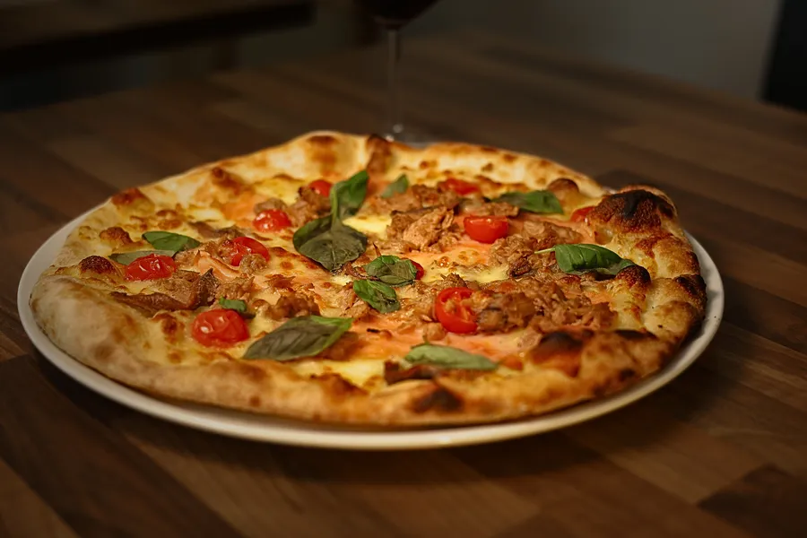 Une pizza photographiée au restaurant La Focaccia